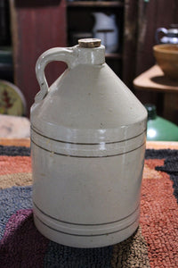 Vintage Stoneware Jug/Crock With Brown Pin Stripes