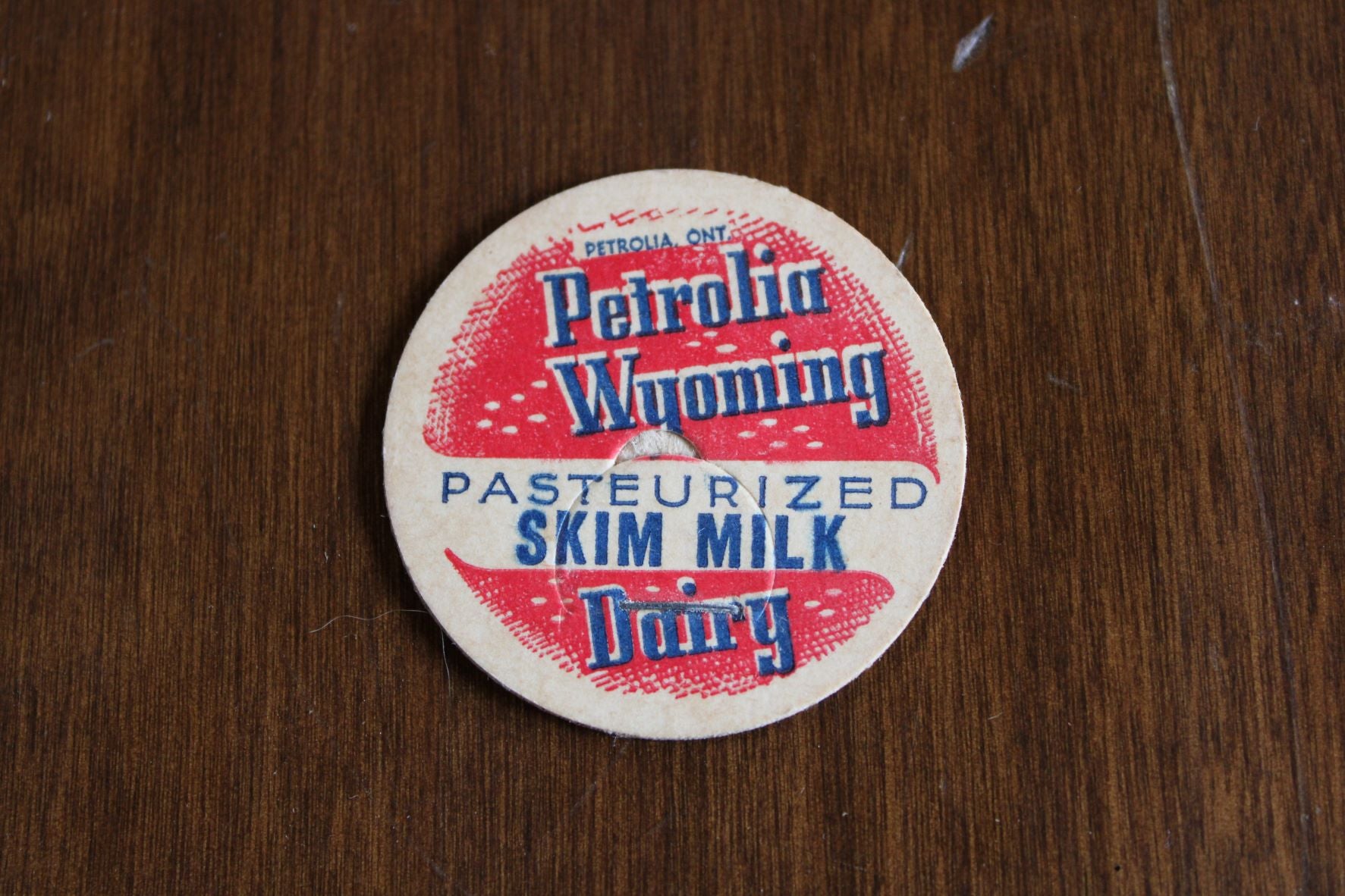 Vintage Cardboard Milk Bottle Top - Petrolia Wyoming Dairy