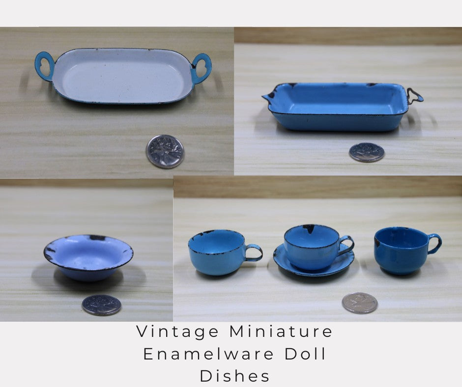 Vintage Miniature Enamelware Doll Dishes