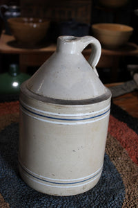 Vintage Stoneware Jug/Crock With Blue Stripes