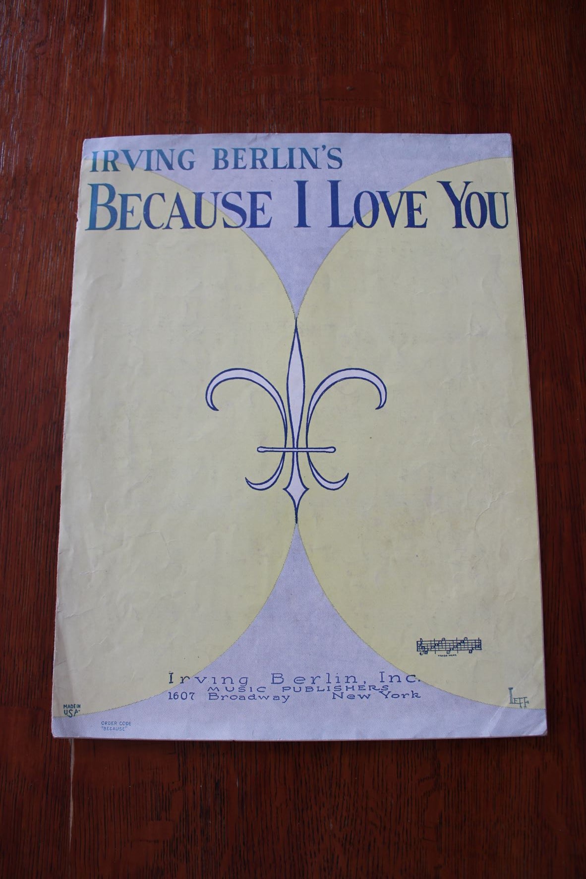 "Because I Love You" - By Irving Berlin - 1926 - Sheet Music