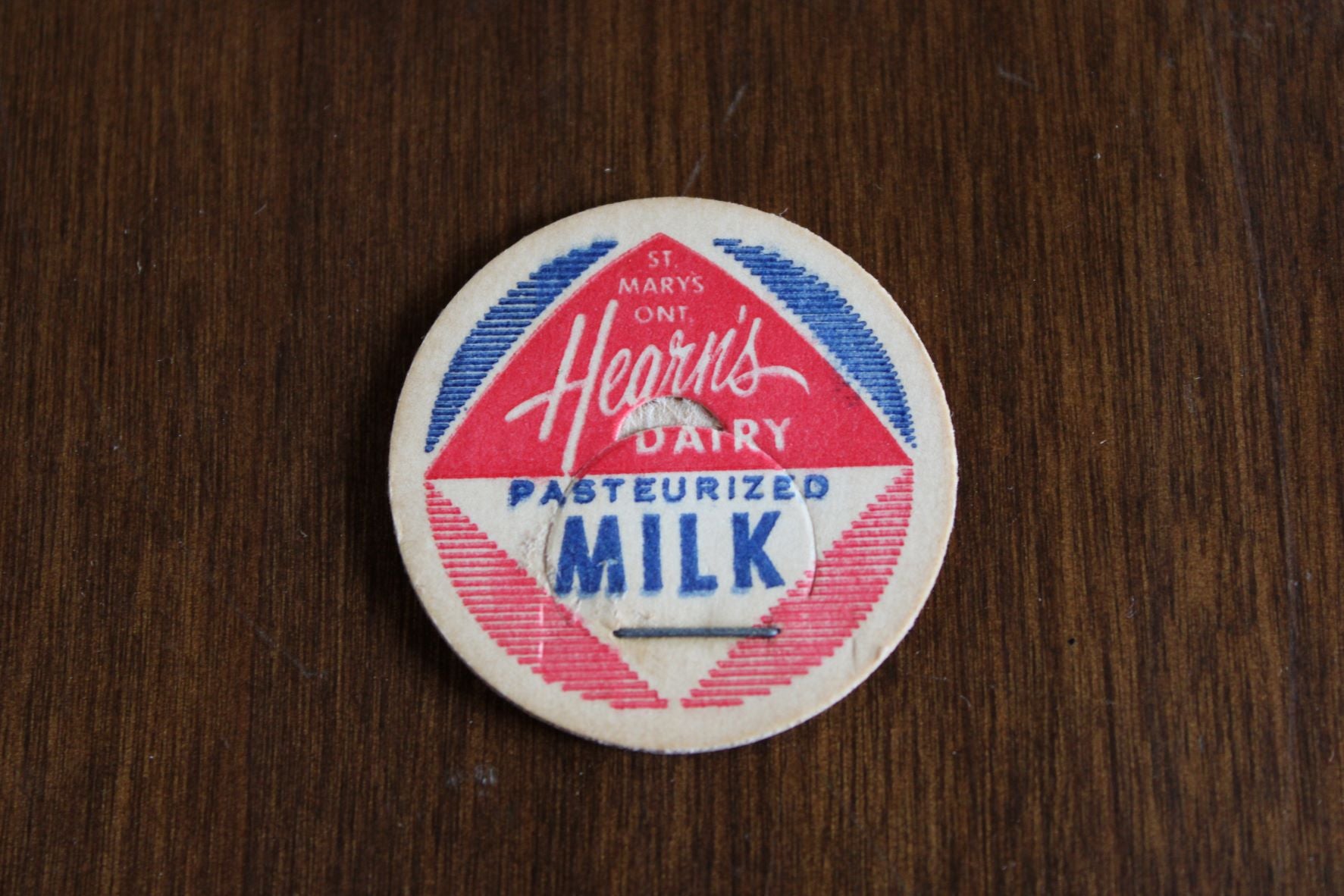 Vintage Cardboard Milk Bottle Top - Hearn's Dairy, St. Marys