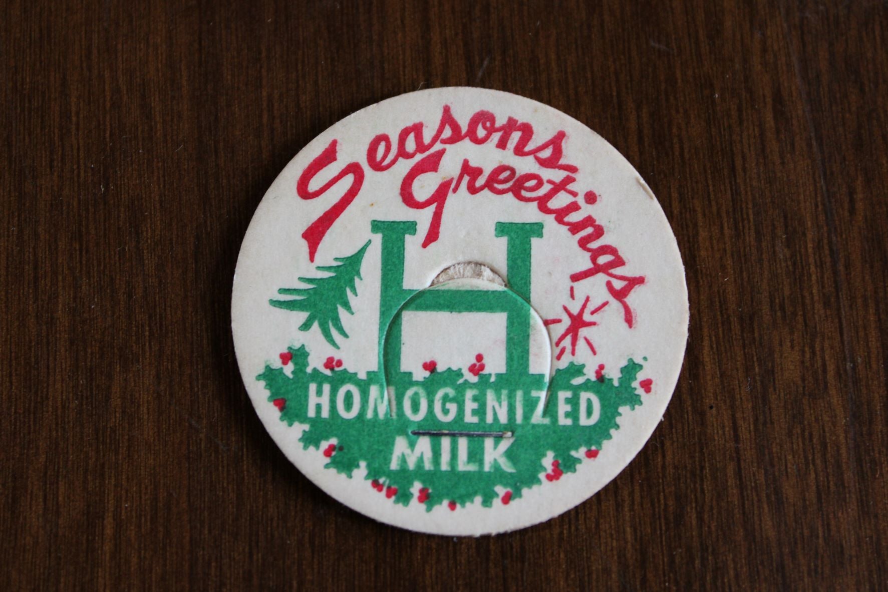 Vintage Cardboard Milk Bottle Top - Seasons Greetings Homogenized Milk