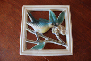 Vintage Chalkware Wall Plaque - Bird On A Branch