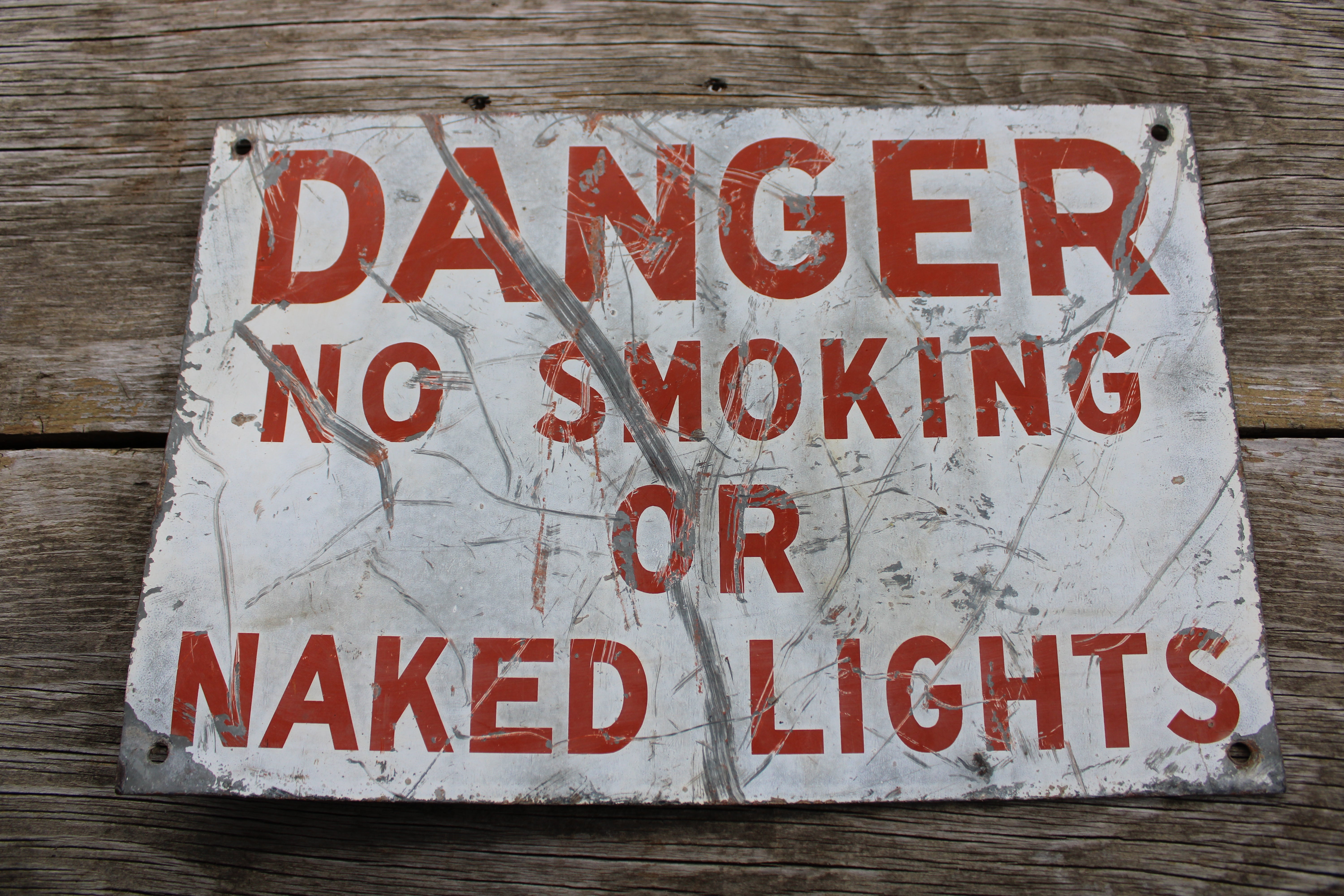 Old "Danger No Smoking Or Naked Lights" Metal Sign