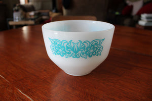 Vintage Federal Glass Milk Glass Bowl - Blue Tulip Pattern