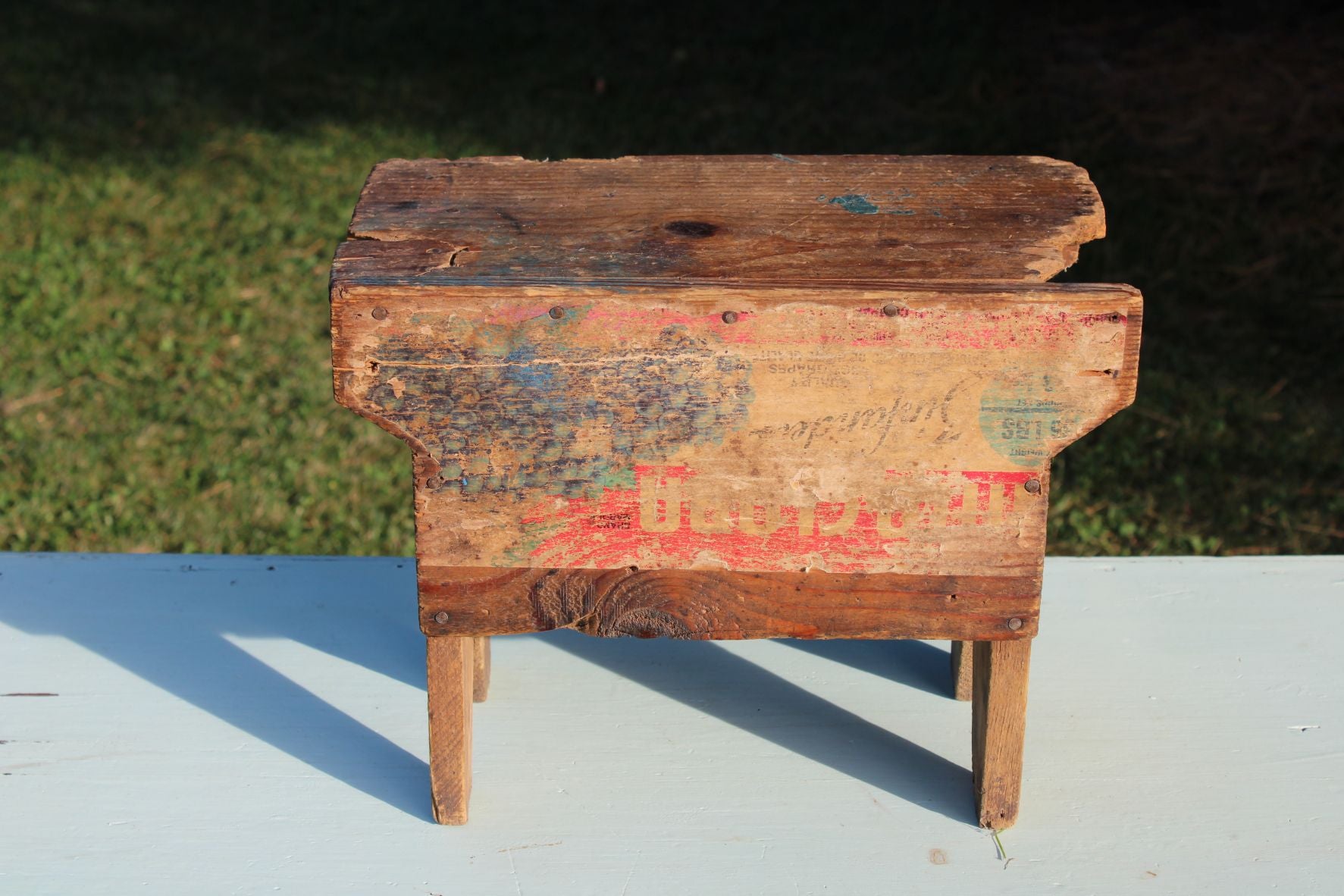 Old Small Stool Made Out Of Old Fruit Crates