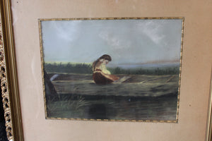 Vintage Painting Of A Girl In A Row Boat