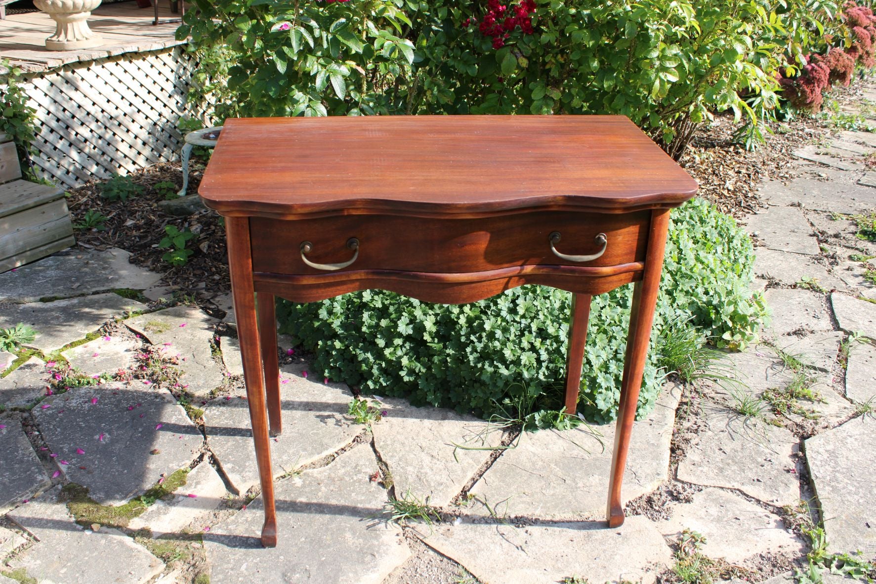 Vintage Serpentine Front Table With Drawer