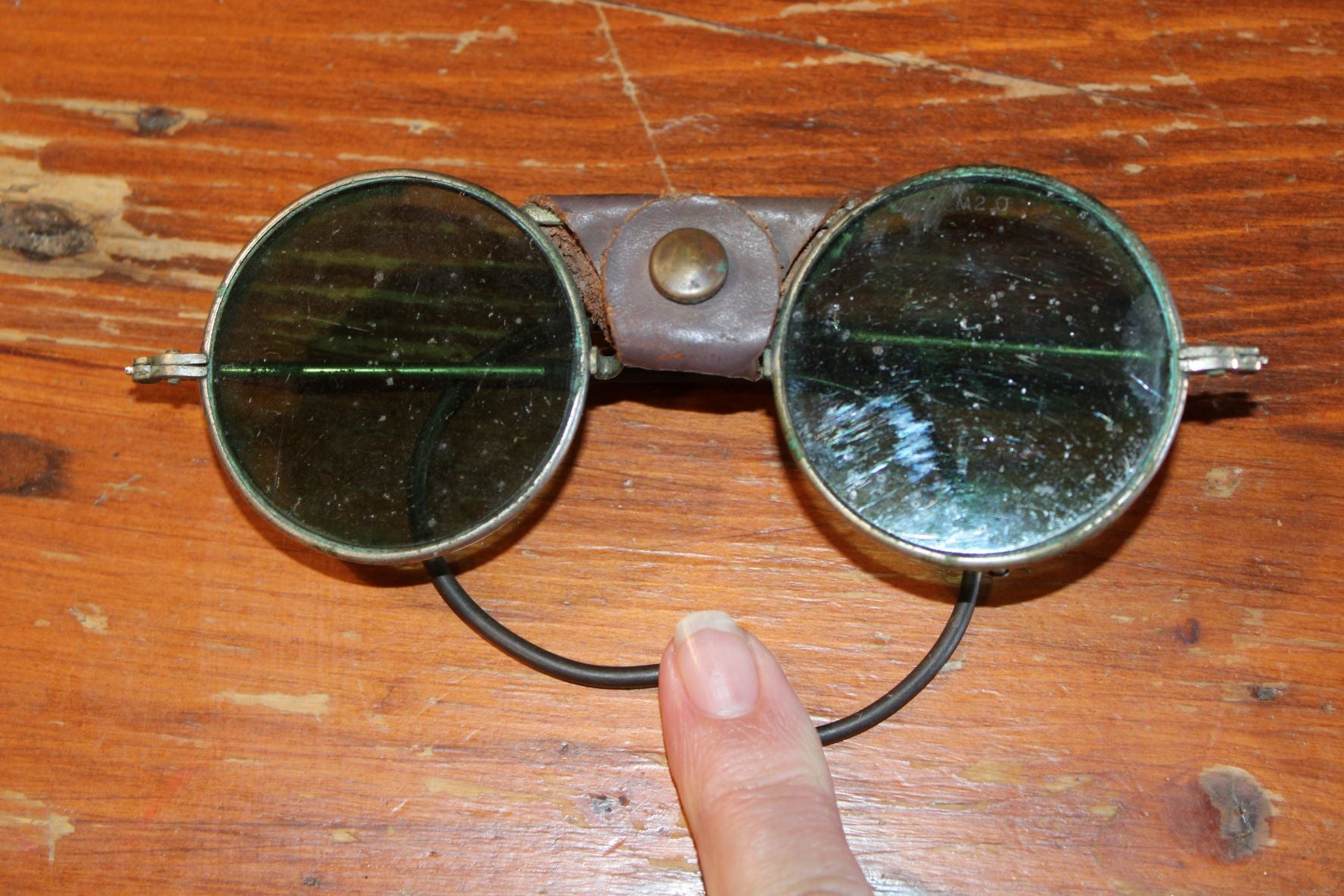 Antique Wire Rim Safety/Motorcycle Glasses With Green Tinted Lenses