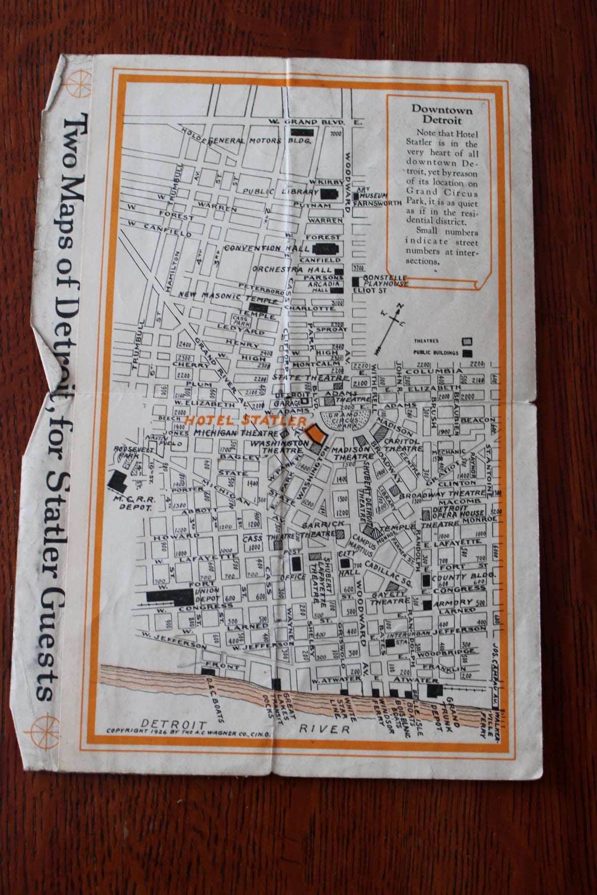 Hotel Statler Map Of Detroit - 1926