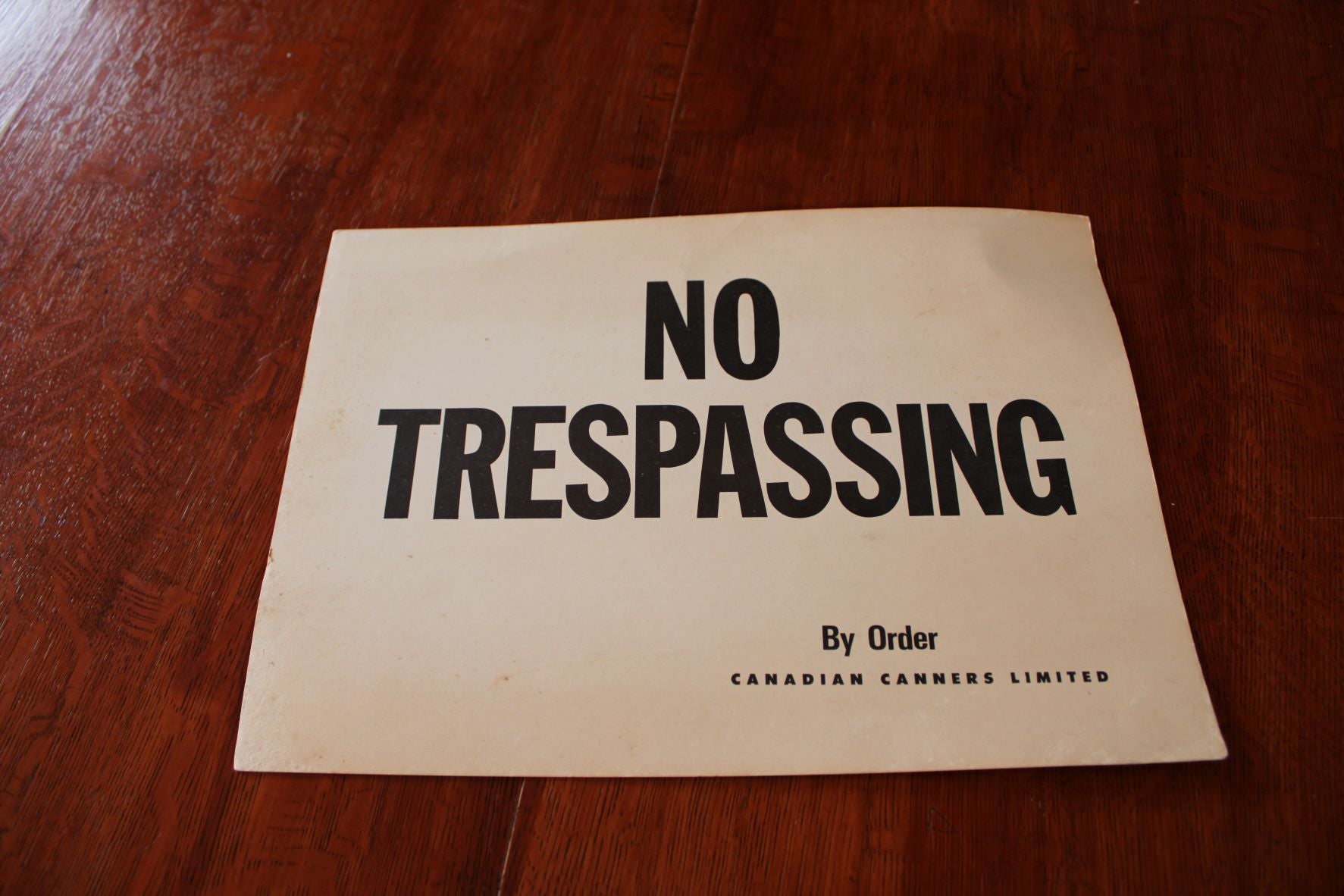 Vintage "No Trespassing" Cardboard Sign