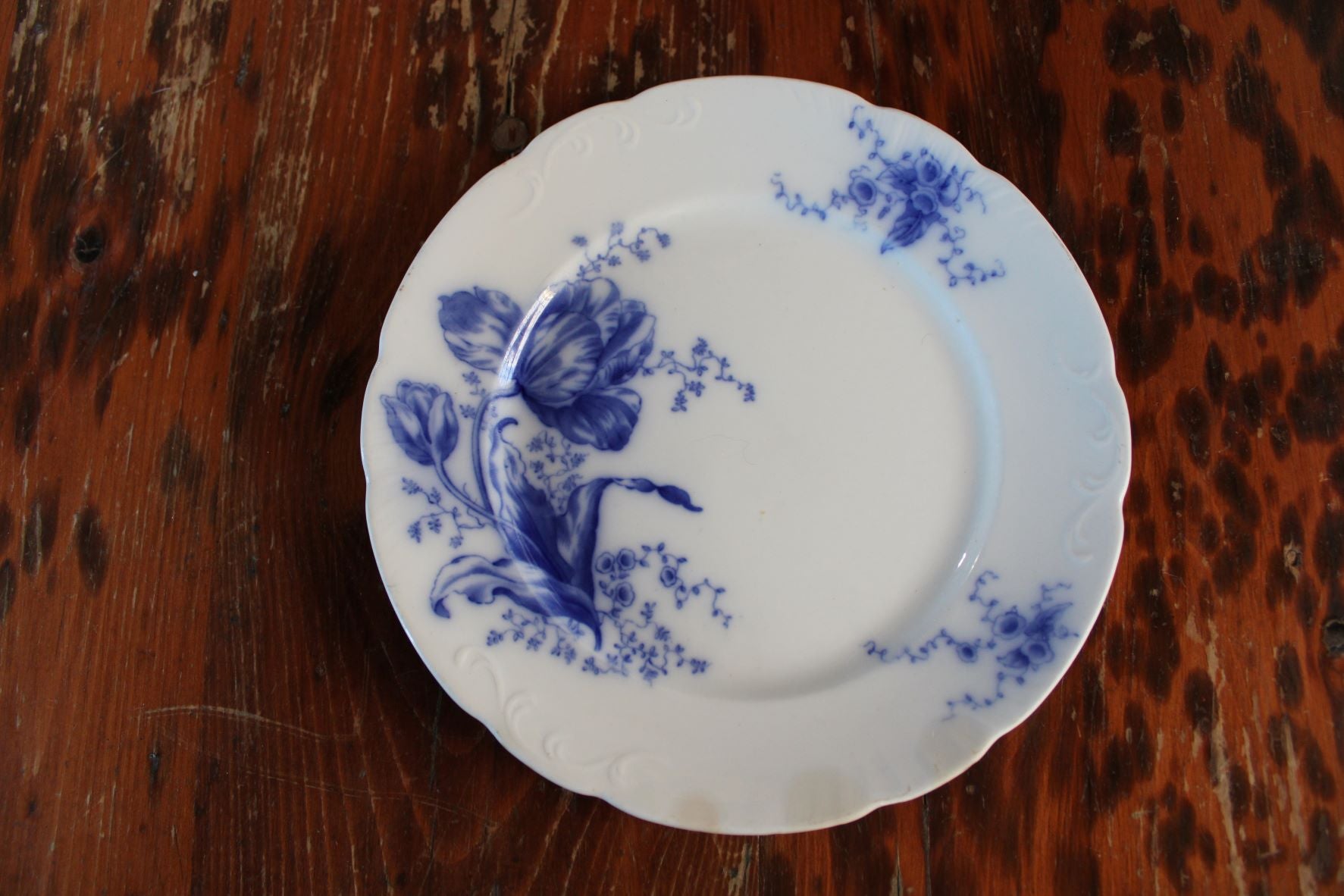 Old Blue And White Plate - Tulip Pattern