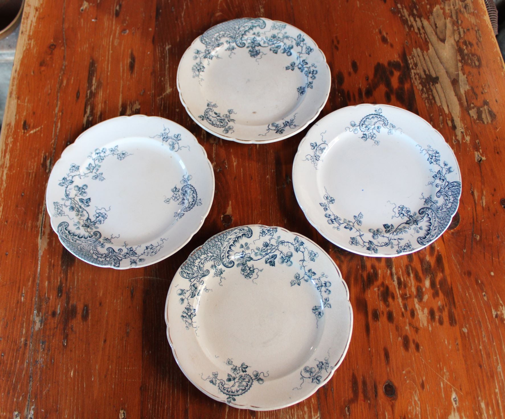 Lot Of 4 Old Blue And White Plates