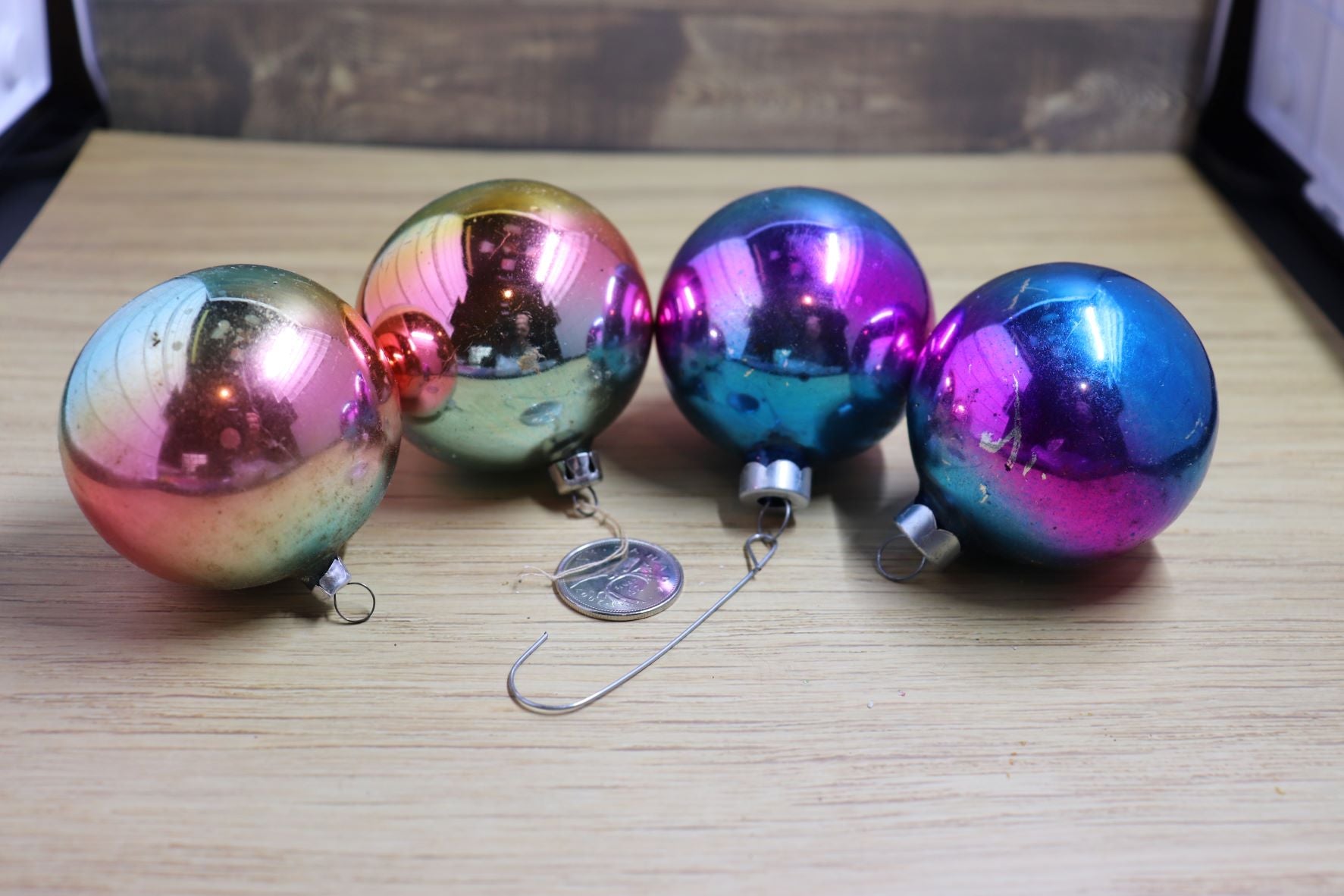 Lot of 4 Vintage Ombre-Like Ball Ornaments