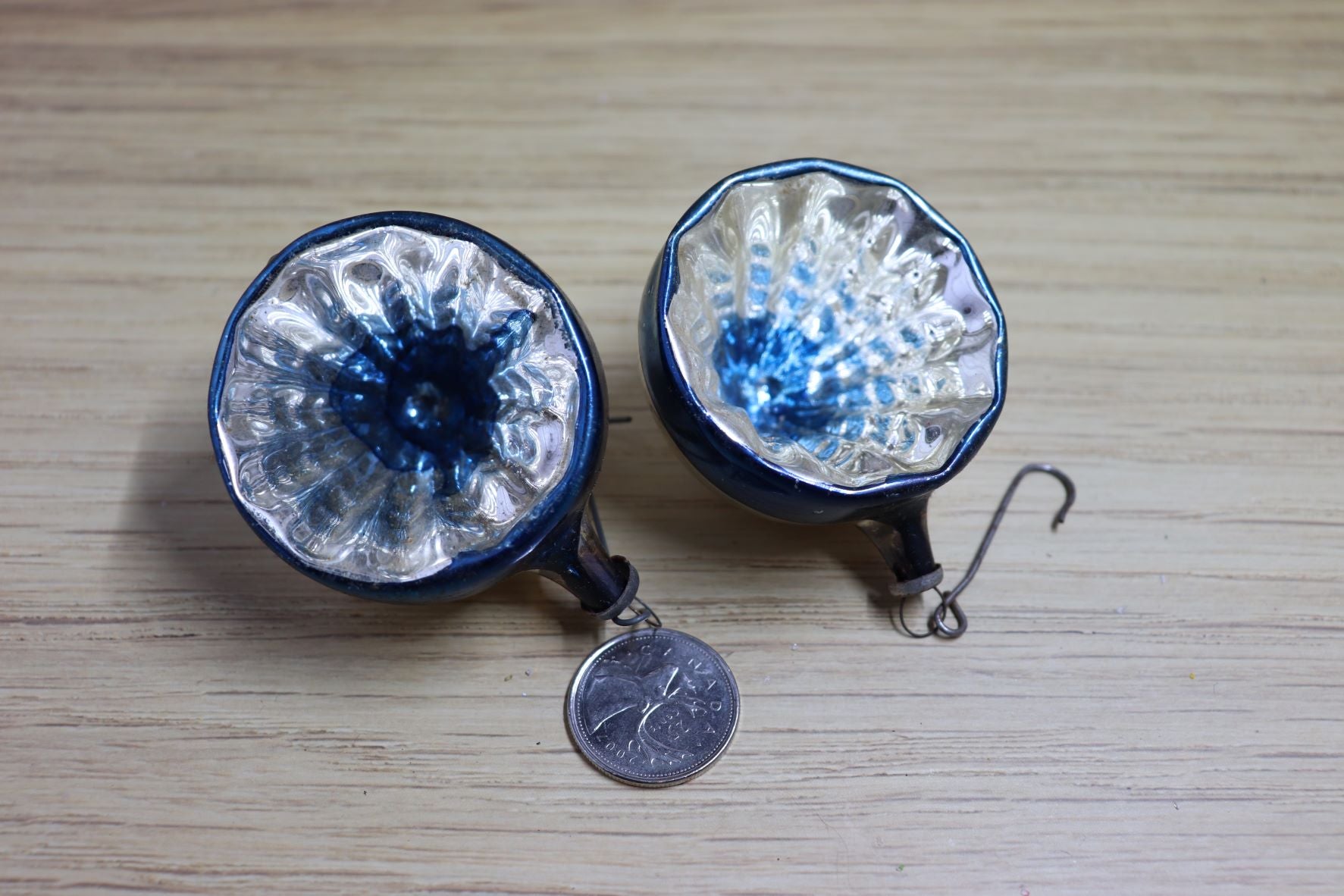 Vintage Pair of Blue Indent Ornaments