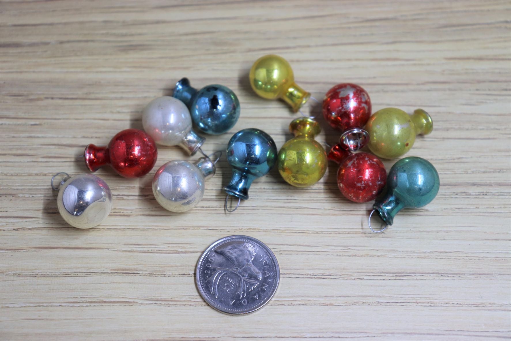Lot of 12 Tiny Feather Tree Ball Ornaments