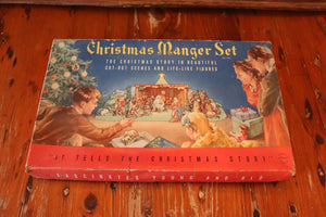 Vintage Cardboard Christmas Manger Set In Original Box