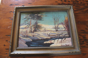 Vintage Winter Scene Painting - Signed