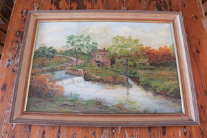 Vintage Painting Of An Old Mill By A Stream