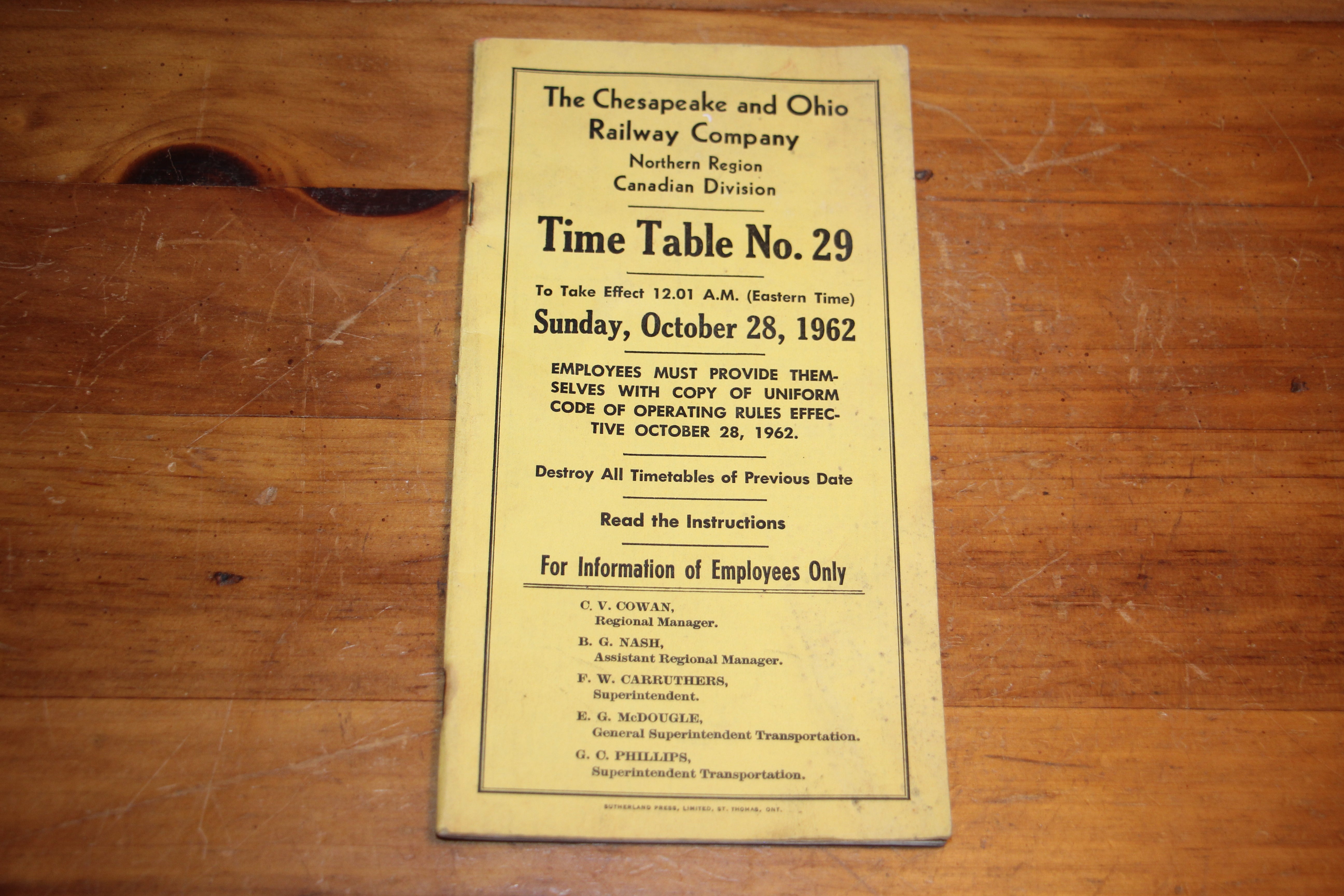 The Chesapeake and Ohio Railway Company Time Table 1962