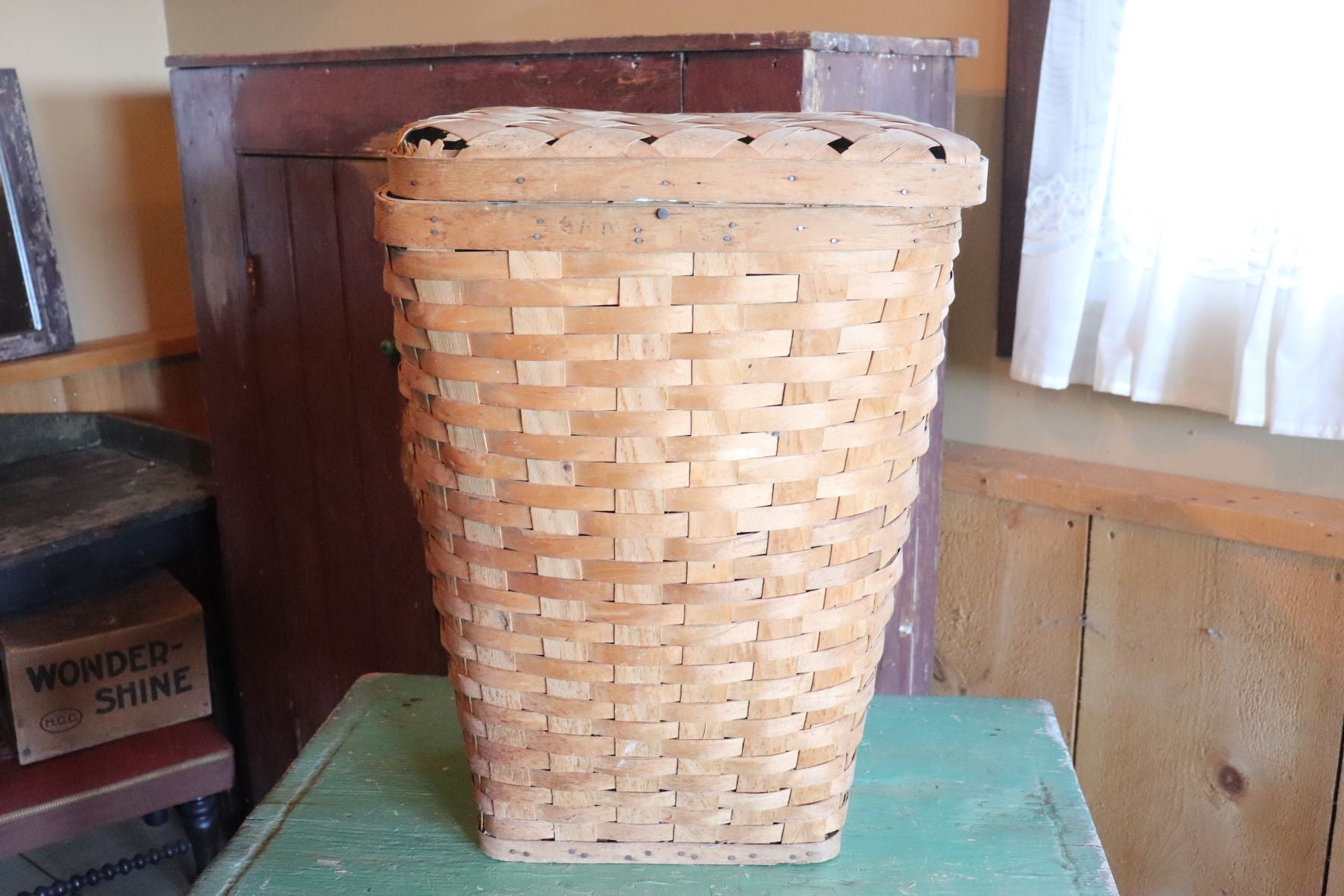 Vintage Large Woven Basket With Lid