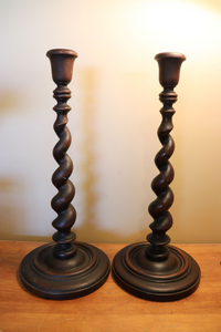 Pair of Vintage Barley Twist Wooden Candlesticks