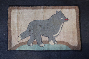 Vintage Hooked Rug With Dog