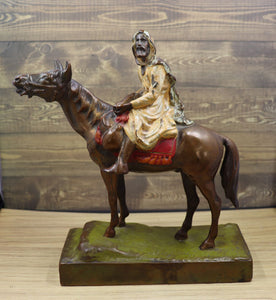 Vintage Cold Painted Bronze Statue Of Man on Horse