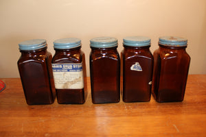 Vintage Lot of 5 Amber Apothecary Jars