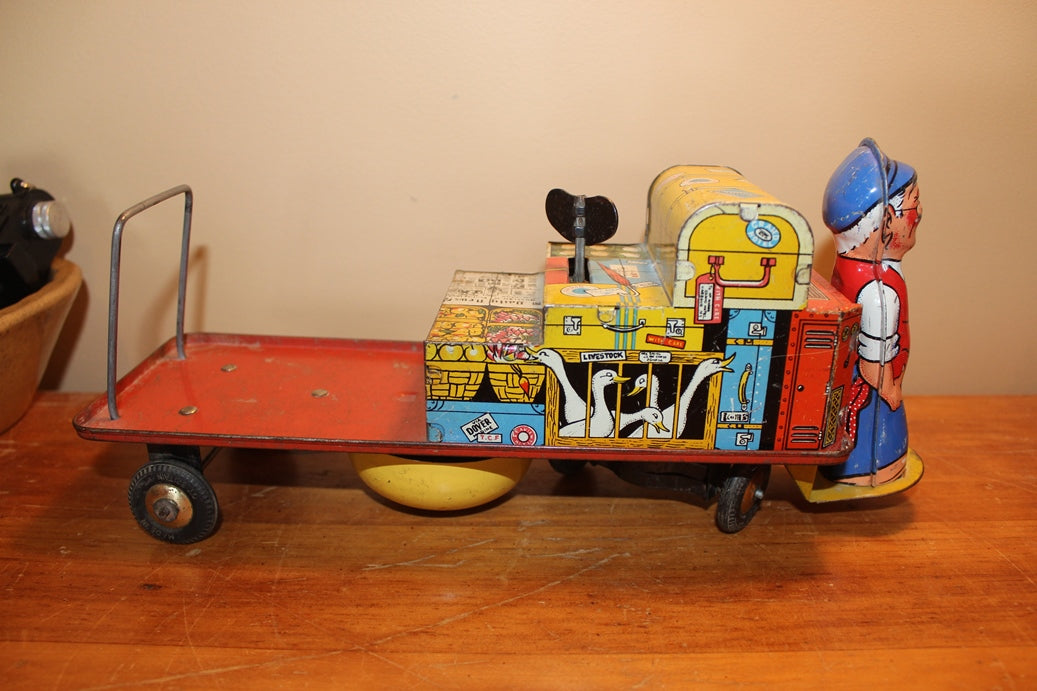 Vintage Tin Baggage Cart Toy