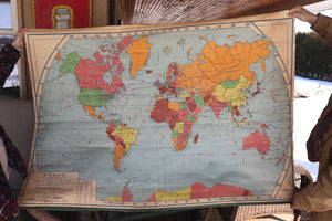Vintage Large School Map Of The World - 1954 Edition