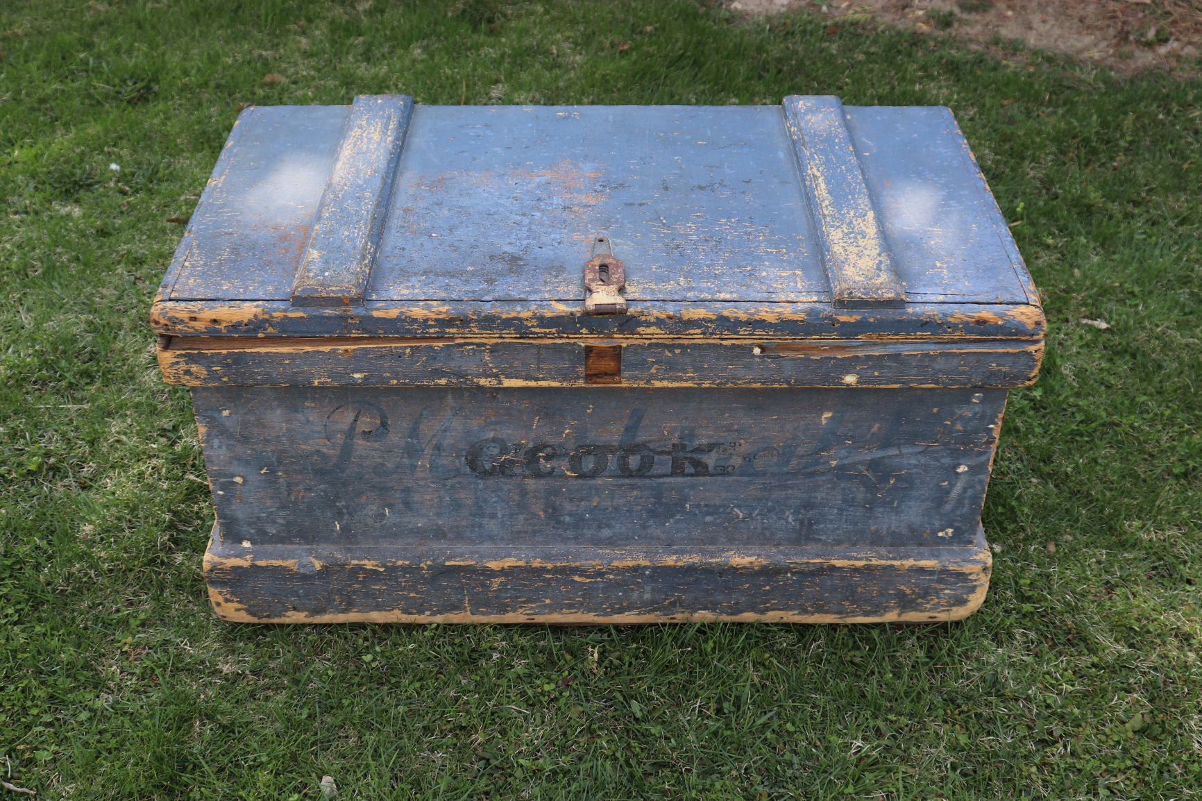 Old Blanket Box In Blue Paint