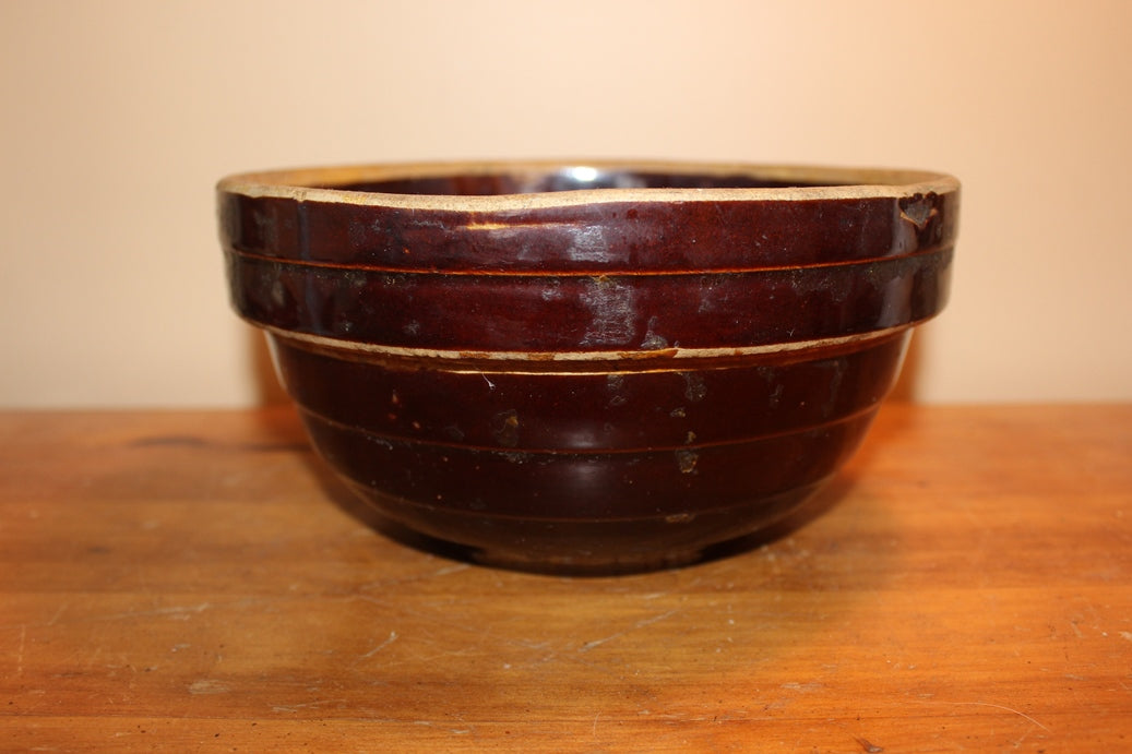 Old Pottery Bowl With Dark Brown Glaze