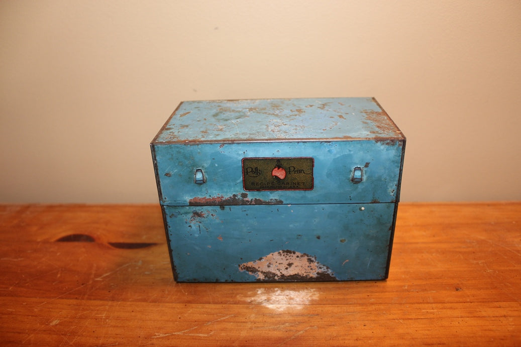 Old Tin Recipe Box - Beautiful Blue Colour!
