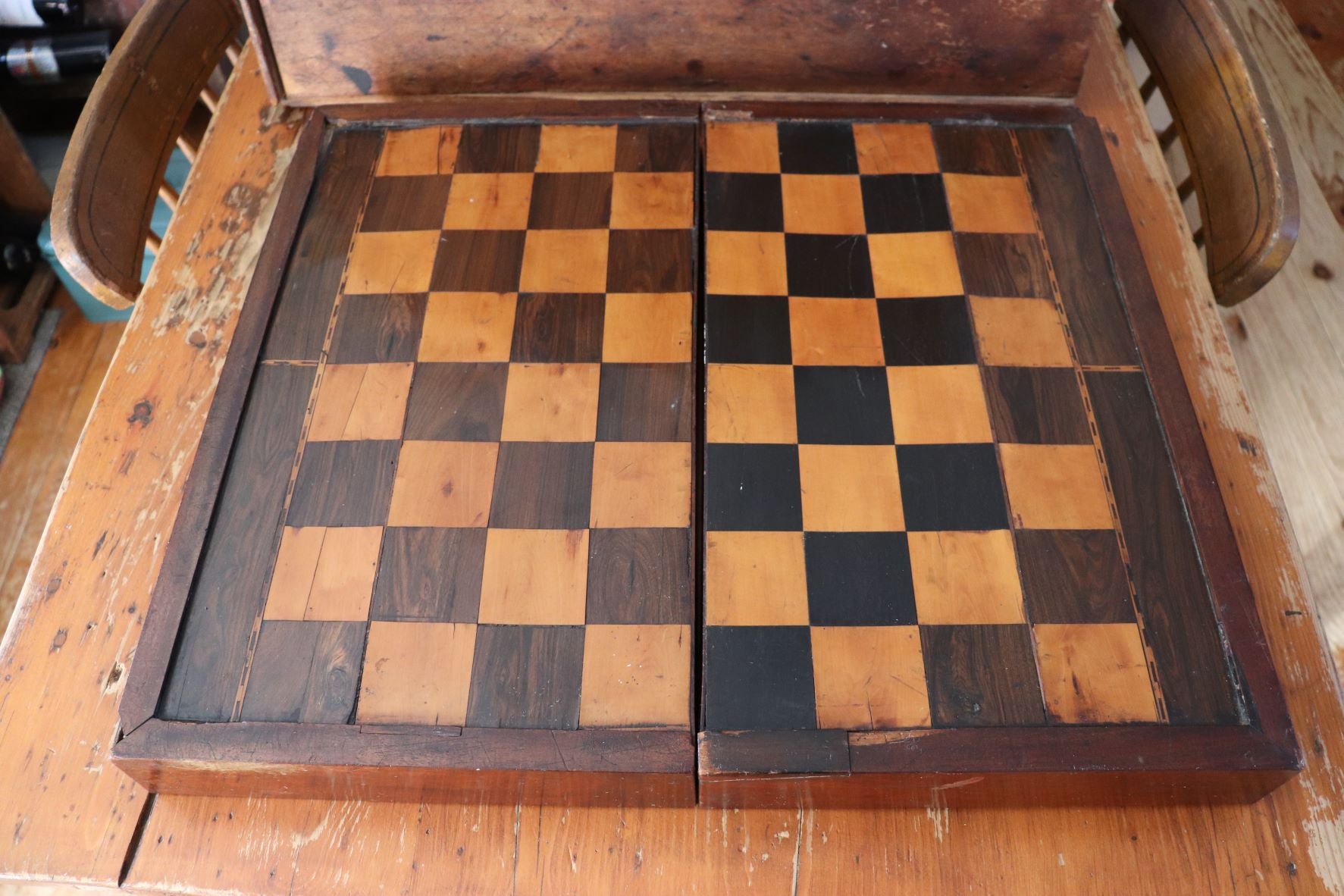 Vintage Inlaid Wooden Folding Game Board