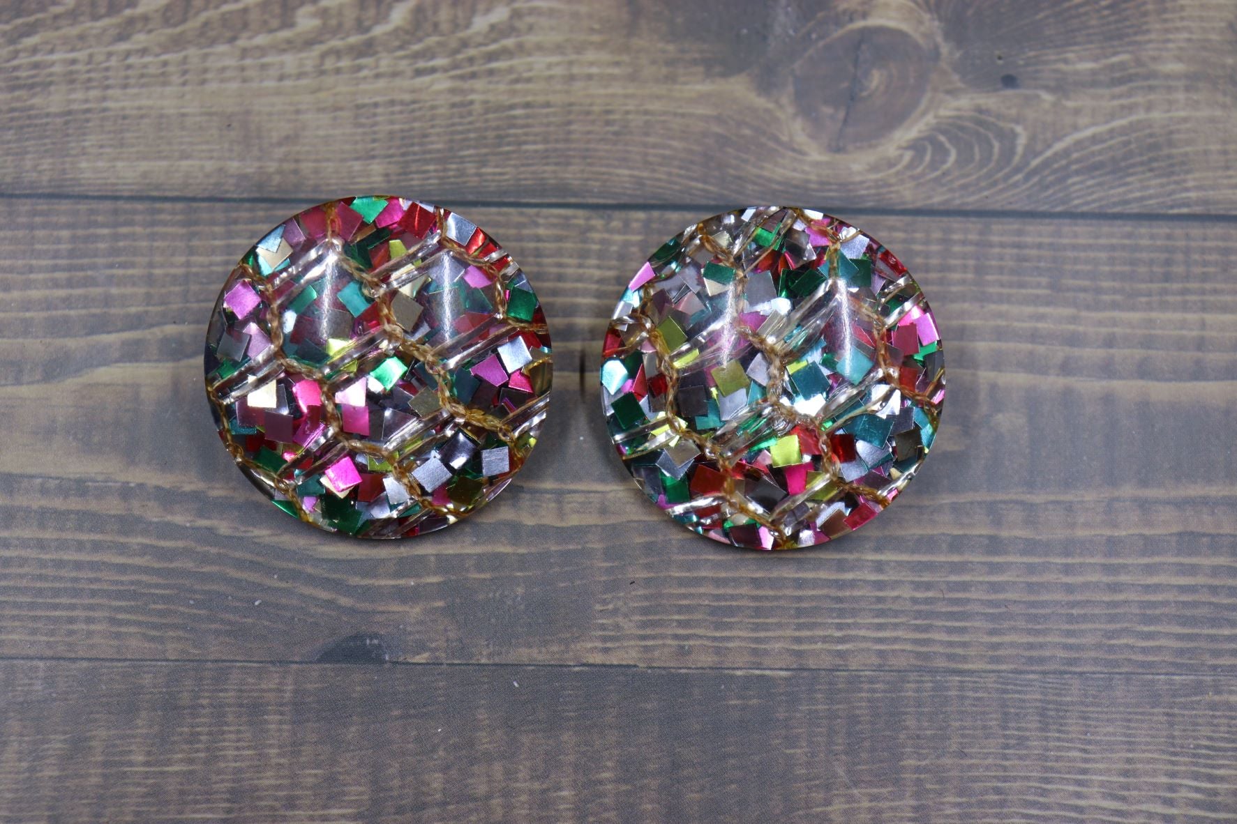 Vintage Pair Of Confetti Clip On Earrings