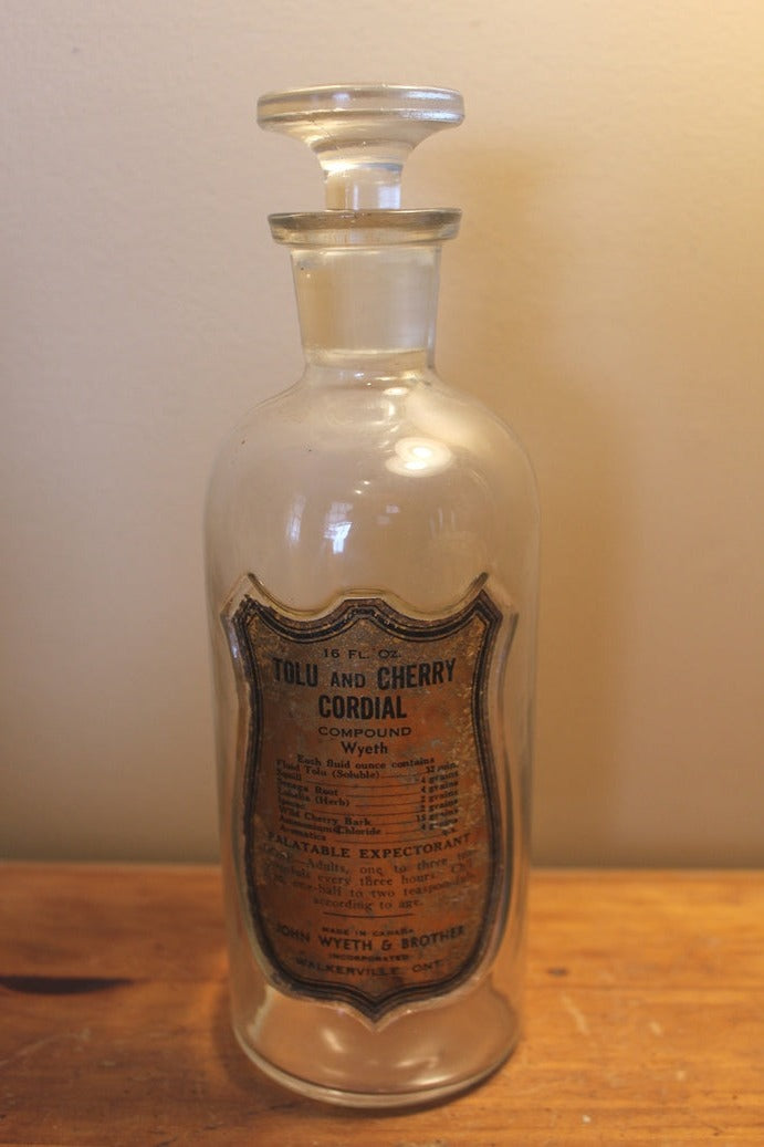Old Apothecary Bottle with Original Label - Tolu & Cherry Cordial