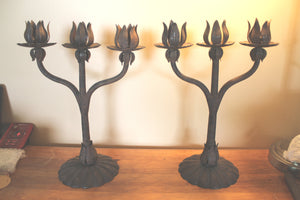 Pair of Old Candelabra Style Metal Lamps