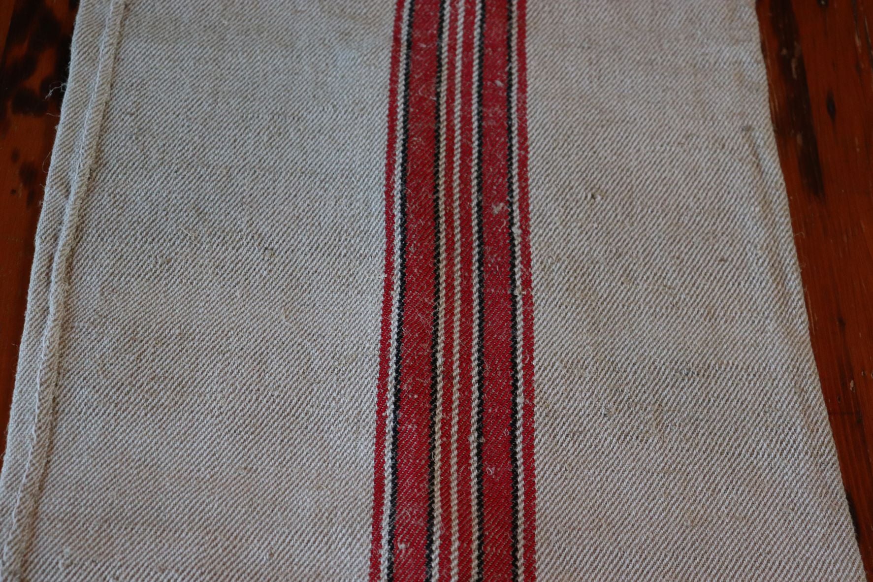 Vintage Hemp Linen Grain Sack -Red & Black Stripes