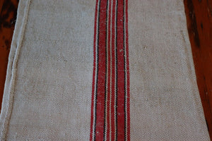Vintage Hemp Linen Grain Sack -Red & Black Stripes