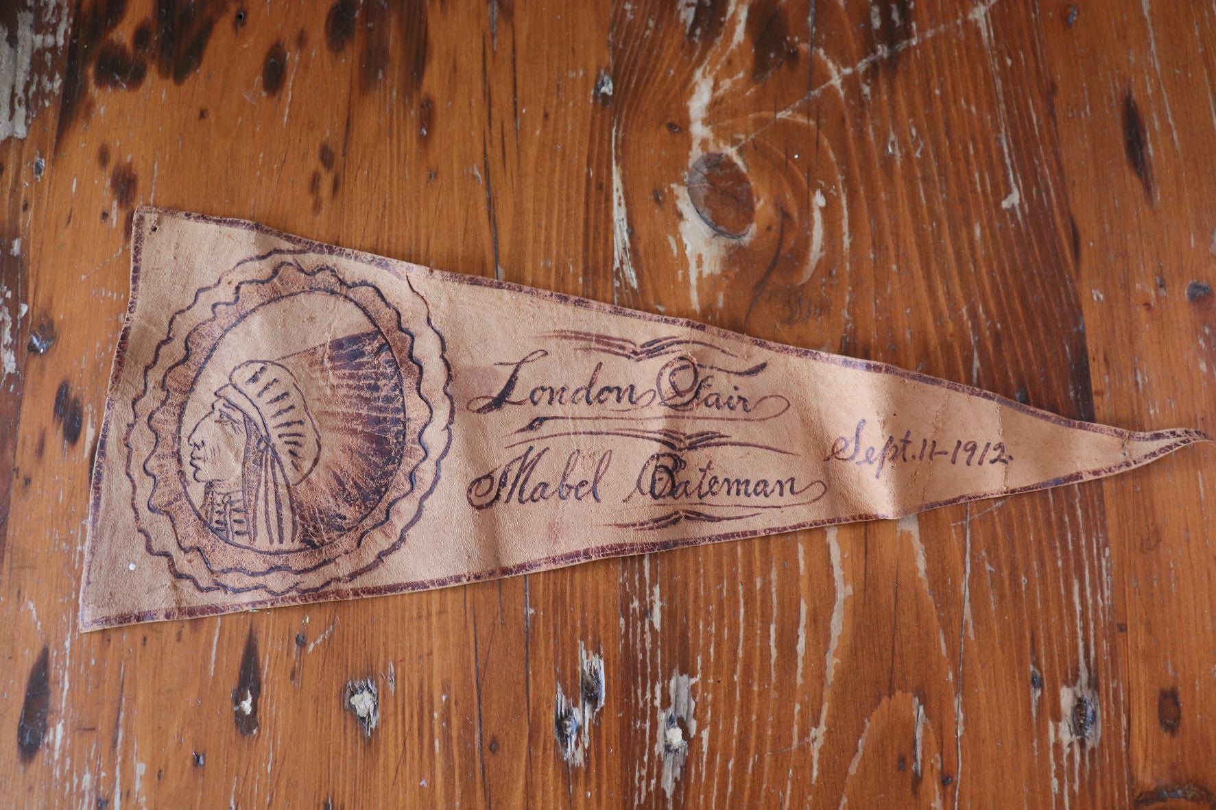 Old Leather Pennant - London Fair Mabel Bateman, Sept 11, 1912