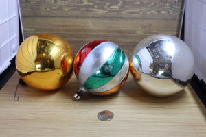 Group of 3 Vintage Large Christmas Ball Ornaments