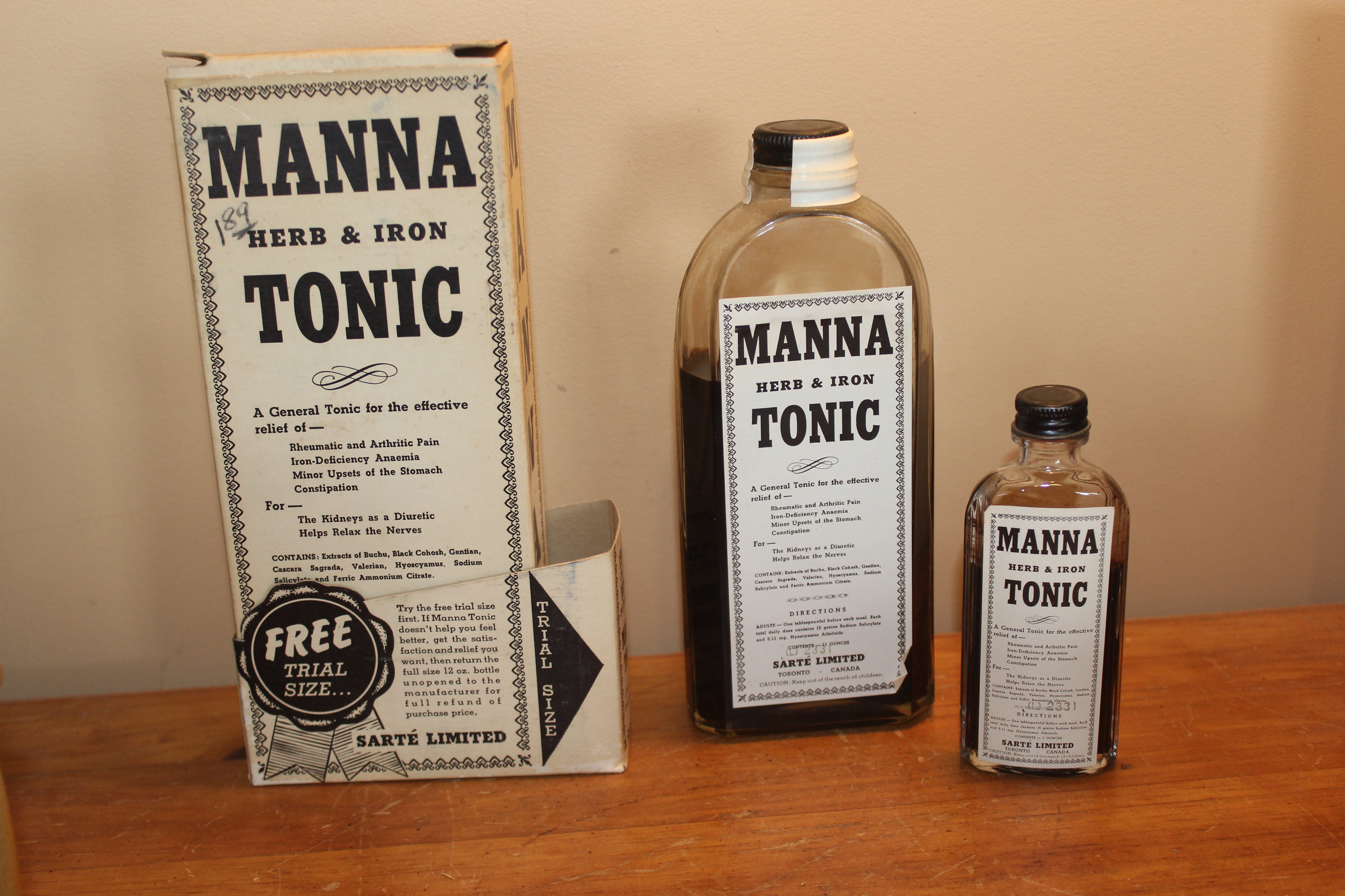 Vintage Manna Herb & Iron Tonic Bottle In Original Box
