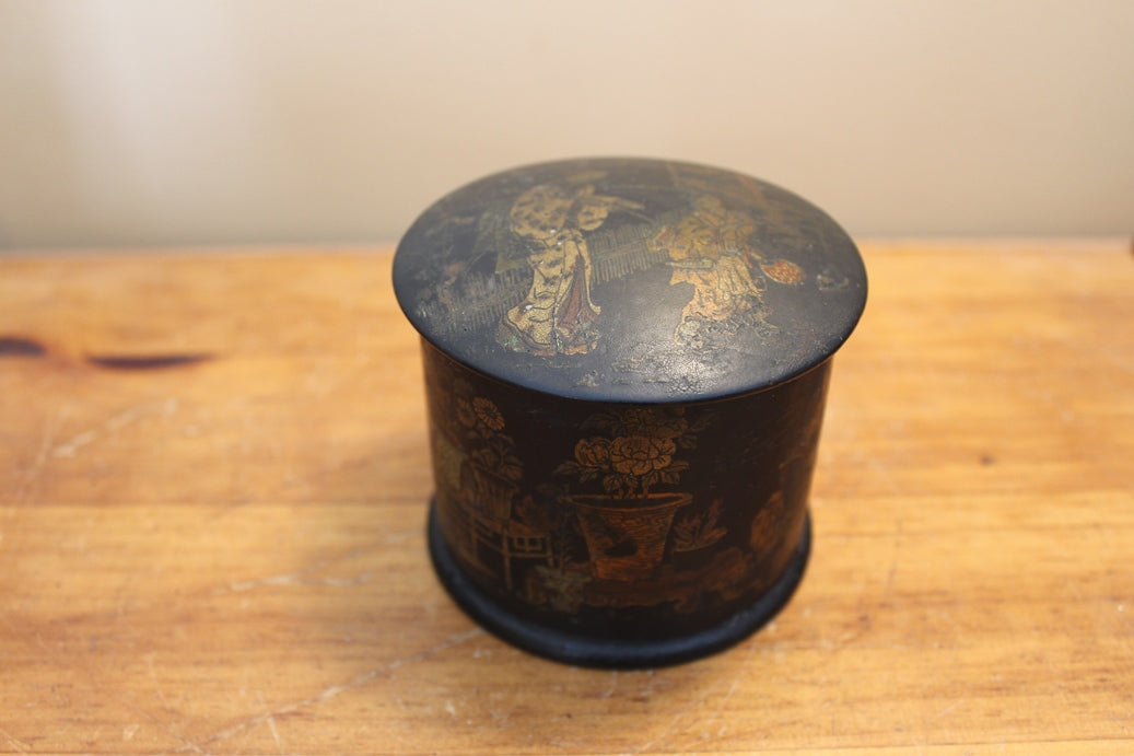 Vintage Papier Mache Vanity Container with Chinoiserie Designs