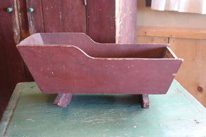 Vintage Wooden Doll's Cradle In Red Paint
