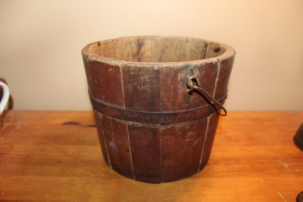 Old Small Wooden Bucket With Handle