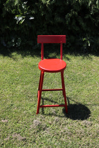Vintage Red Metal Stool With Back