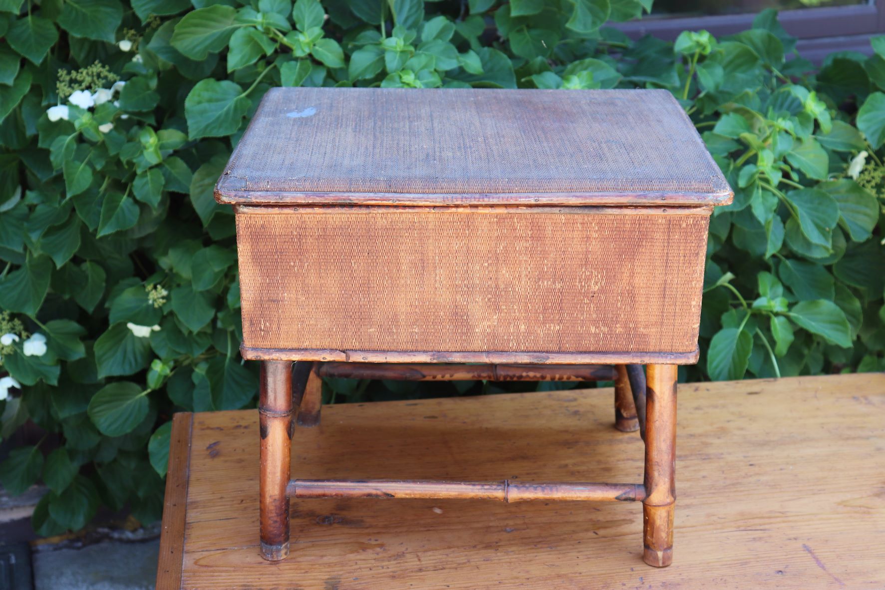 Vintage Sewing Stool With Bamboo Legs