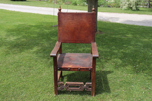 Old Wood And Leather "Throne/Castle" Chair